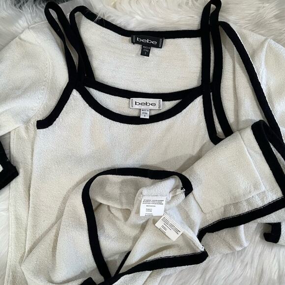 NEW Bebe Two Tone Contrast Boucle Knit Cardigan Sweater Colorblock Twin Set S - Picture 14 of 16